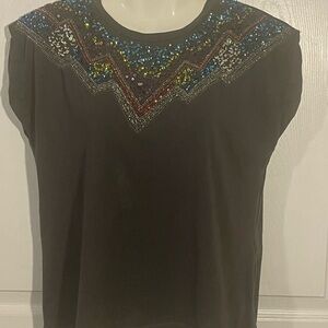 Zara Black Top with Colorful Embellishments
